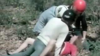 Slutty retro babe fucked hard in public on her pussy