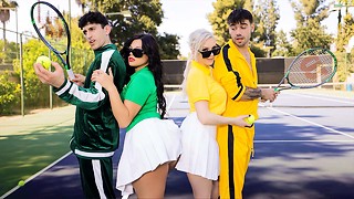 Tennis Game With Slut Stepmoms Leads To 4 way Intercourse Intercourse - Kenzie Taylor & Mona Azar - MomSwap